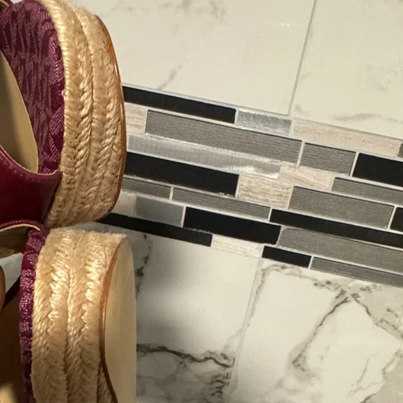 Michael Kors Burgundy and Tan Wedge Sandals - Picture 14 of 16